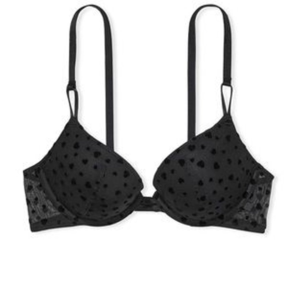 34E(DD) Bra Push Up Black Victoria’s Secret Tee Lace Underwire Underwear NEW
